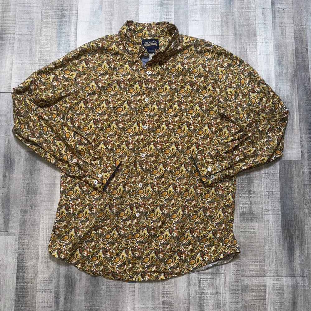 Cremieux Premium Denim Shirt L Multicolor Paisley Floral Cotton Mens Button Down